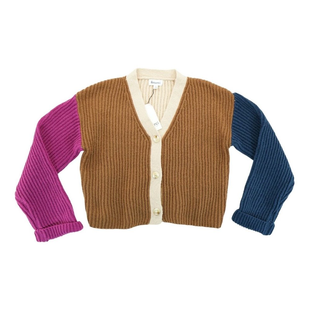 NWT & Merci Cable Knit  Buttons Cardigan‎ Sweater Women’s Size L Colorblock